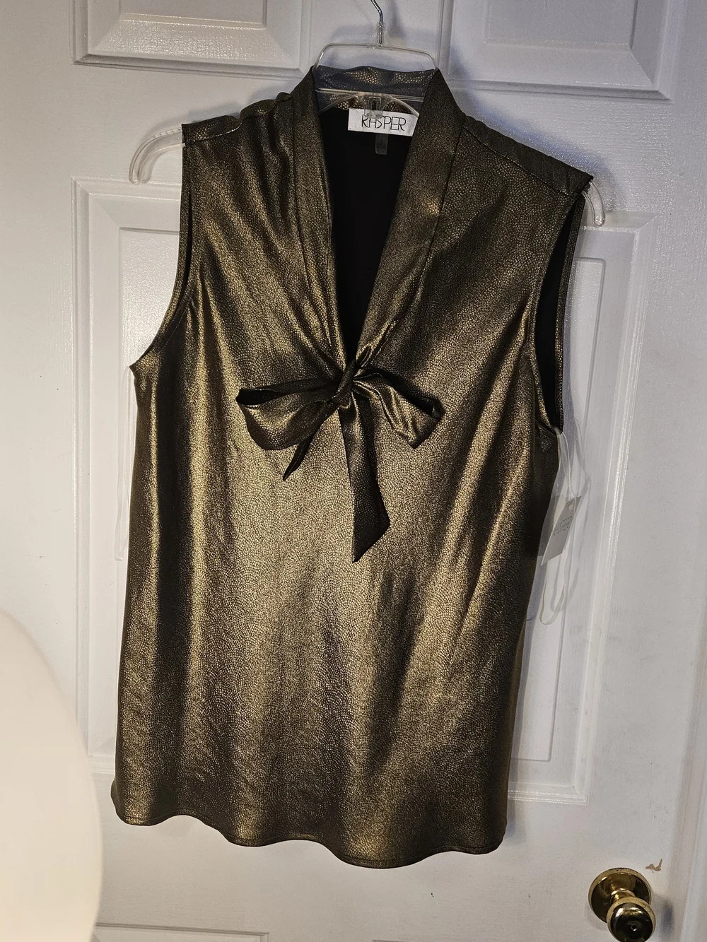 Kasper Metallic Bronze Tie-Front Sleeveless Top - Picture 1 of 9